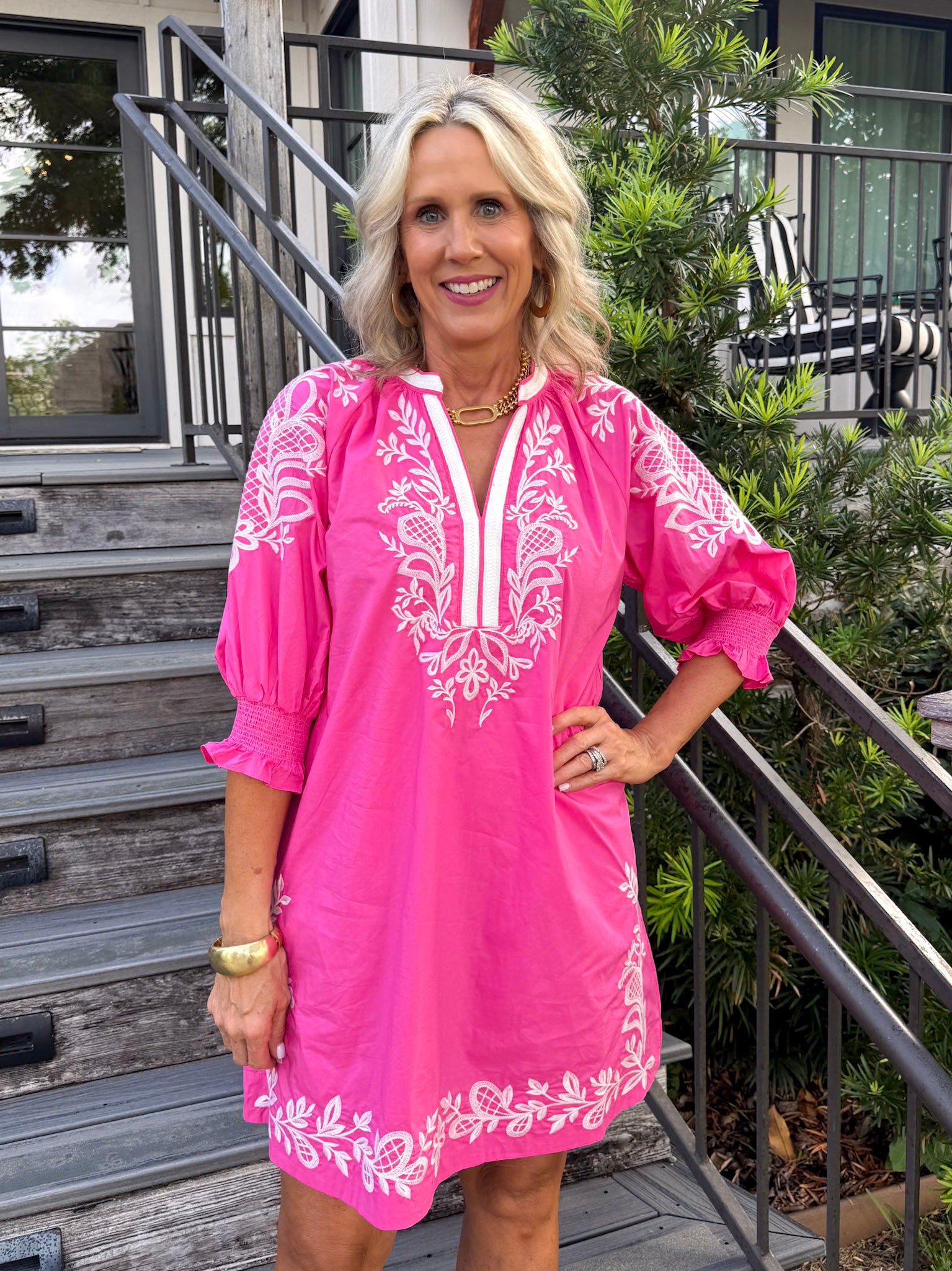 Trisha Pink Embroidered Mini Dress – The Pearl at Hotel Lucy