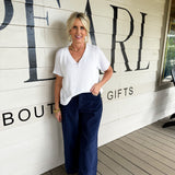 Navy Corduroy Ankle Pant