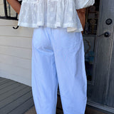 Blue Oxford Striped Barrel Pants