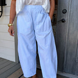 Blue Oxford Striped Barrel Pants