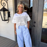 Blue Oxford Striped Barrel Pants