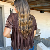 Chocolate Brown Velvet Babydoll Top