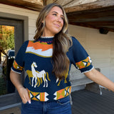 Horse Print Sweater Top