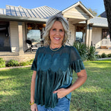 Teal Velvet Babydoll Top
