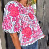 Vivian Striped Embroidery Top