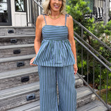 Catherine Blue/Green Stripe Pant Set