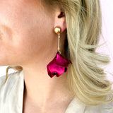 Hot Pink Metallic Resin Petal Drop Earrings