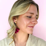 Hot Pink Metallic Resin Petal Drop Earrings