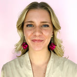 Hot Pink Metallic Resin Petal Drop Earrings