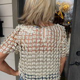 Champagne Crochet Lace Pearl Beaded Top