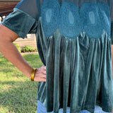 Teal Velvet Babydoll Top