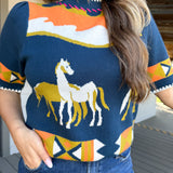 Horse Print Sweater Top