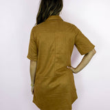 Short Sleeve Suede Button Up Dress