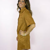 Short Sleeve Suede Button Up Dress