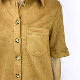 Short Sleeve Suede Button Up Dress