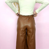 Cognac Faux Leather Wide Leg Culotte Pants