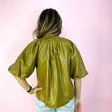 Olive Puff Sleeve Leather Top