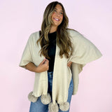 Shawl with Faux Fur Pom ends