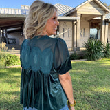 Teal Velvet Babydoll Top