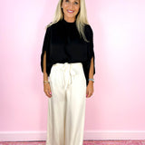 Black Poly Silk Caftan Tunic Top