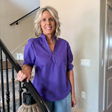 Caroline Contrast Purple Stripe Top