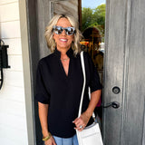 Caroline Waffle Black Top