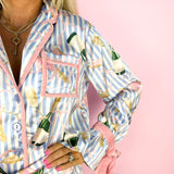 Champagne Stripe Satin Ruffle PJ Short Set