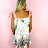 Champagne Stripe Satin Tie Top PJ Short Set