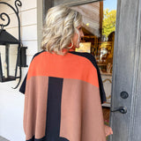 Colorblock Knit Turtleneck Poncho