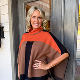 Colorblock Knit Turtleneck Poncho