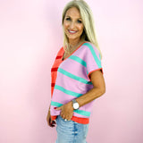 Coral Lilac Stripe Hannah Sweater