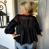 Black Long Sleeve Courtney Mesh Blouse
