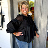 Black Long Sleeve Courtney Mesh Blouse