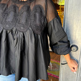 Black Long Sleeve Courtney Mesh Blouse