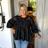 Black Long Sleeve Courtney Mesh Blouse