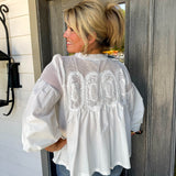 White Long Sleeve Courtney Mesh Blouse