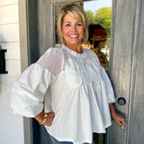 White Long Sleeve Courtney Mesh Blouse