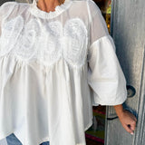 White Long Sleeve Courtney Mesh Blouse