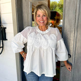 White Long Sleeve Courtney Mesh Blouse
