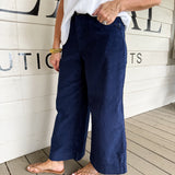 Navy Corduroy Ankle Pant