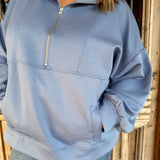 Denim Blues 1/2 Zip Sweatshirt - Curvy