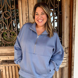 Denim Blues 1/2 Zip Sweatshirt - Curvy