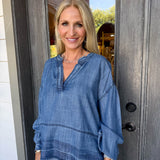 Denim Henley Blouse
