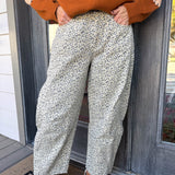 Distressed Animal Print Barrel Jeans