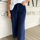 Navy Corduroy Ankle Pant