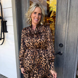 Elaine Satin Cheetah Shirt Dress