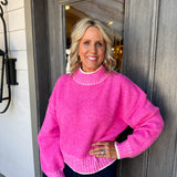 Hot Pink Mock Neck Sweater Top