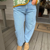 Stud Detailed Washed Denim Barrel Jeans