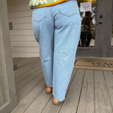 Stud Detailed Washed Denim Barrel Jeans