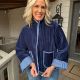 Cobalt Pinstripe Velvet Jacket